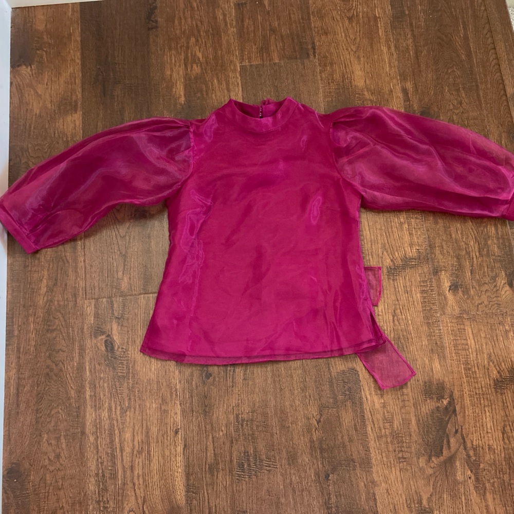 CeCe Fuchsia Sheer Blouse